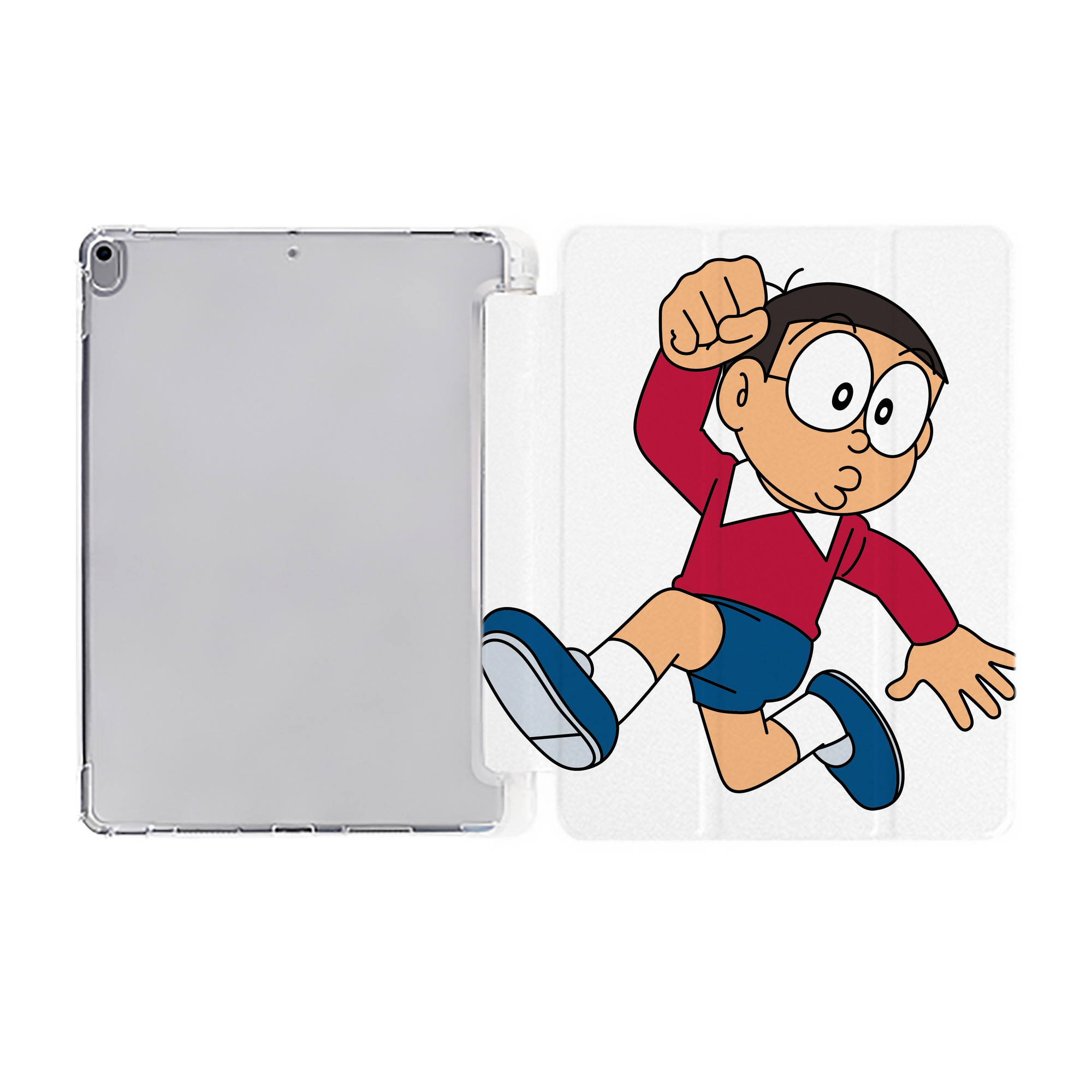 （画像用） ドラえもん 野比 のび太 Doraemon Nobita Nobi IPad ケース ペン収納付き 三つ折りスタンド PUレザー×シリコン 対応機種9.5/10.5/10.9インチ